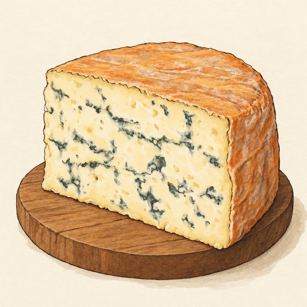 AI-generated illustration of Ermite, a soft cheese with a washed rind.